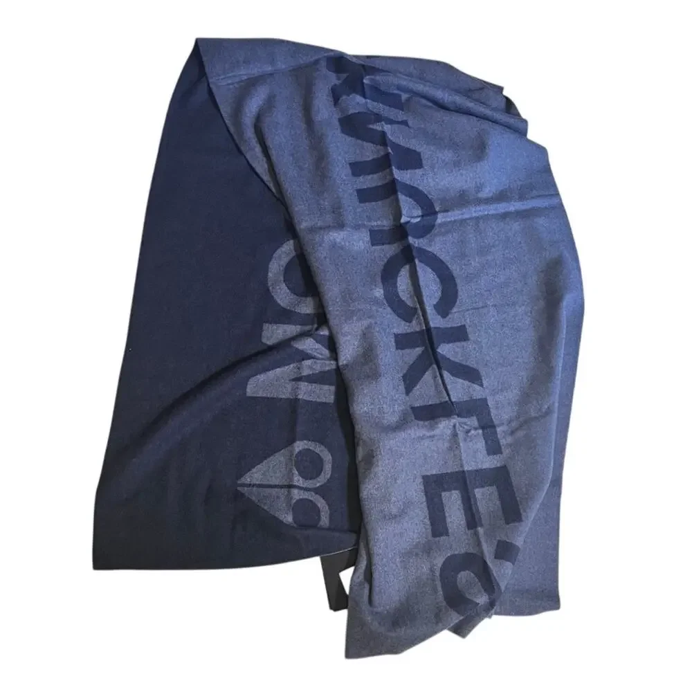 Moose Knuckles Logo Scarf - Wool Cashmere Blue/Grey Reversible Design - NWT